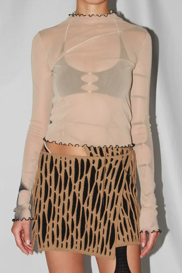 RUI printed mesh bottoming shirt RSS24WV06 Oatmealw/Print oatmeal/print